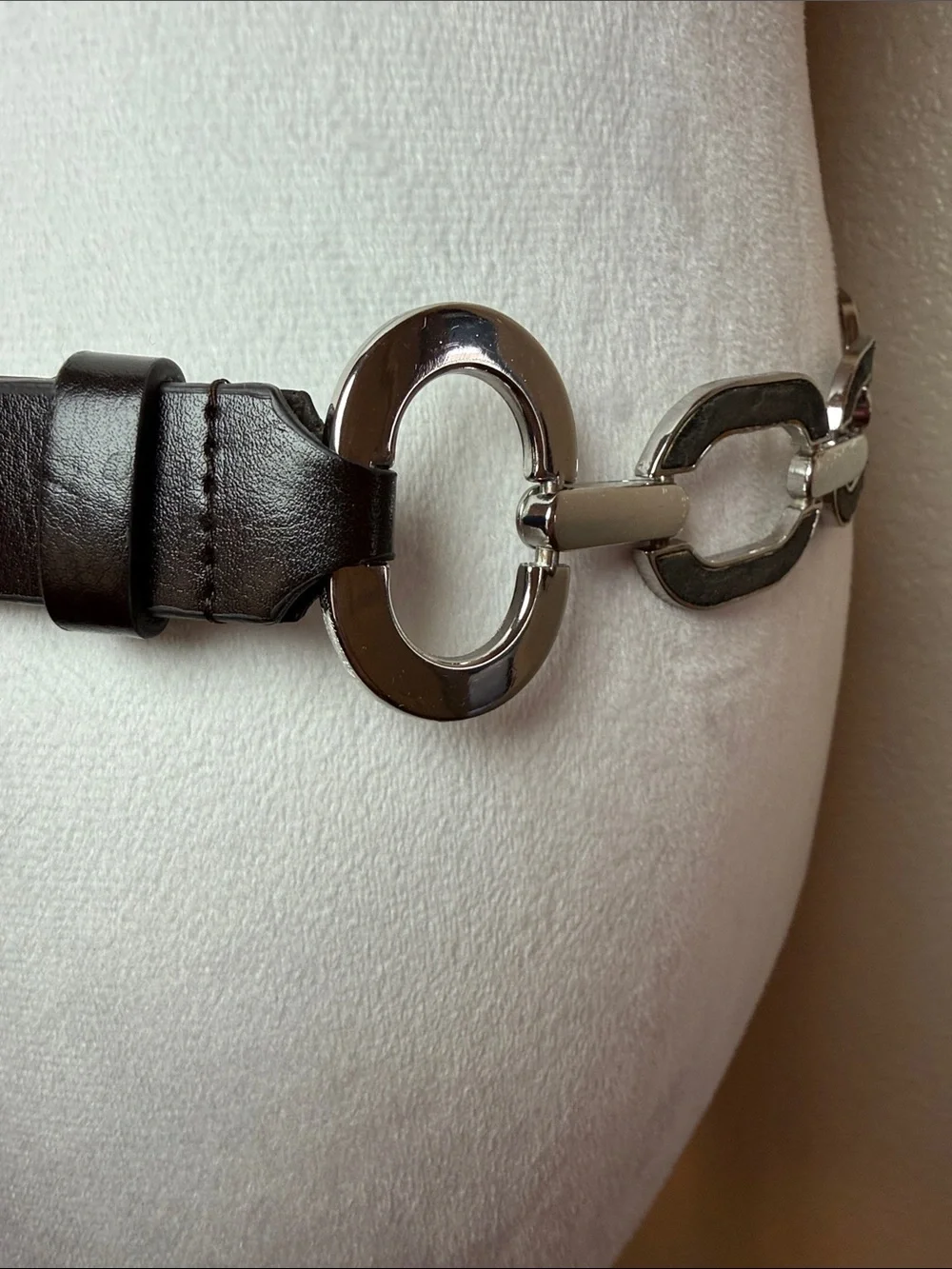 Vintage Chico’s Macara Slouch Chain Link Belt Silver Tone & Black Leather